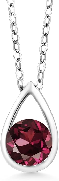 Gem Stone King Teardrop Pendant Necklace For Women | 5MM Round Gemstone Birthstone | 925 Sterling Silver | With 18 Inch Silver Chain | Fine Jewelry Gift for Her Mom Women Wife