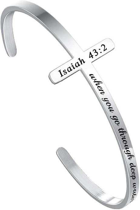 M MOOHAM Cross Bracelet - Christian Gifts for Mom Daughter Friends Teacher Women - Engraved Quote Religious Cuff Bangle Bible Verse Confirmation Baptism Gifts