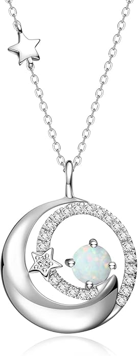 FANCIME Birthstone Necklaces 925 Sterling Silver Moon and Star Pendant Fine Jewelry Birthday Mothers Day Gifts for Mom Wife Her Daughter, Adjustable Chain 16+2"