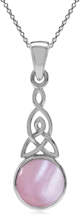 Silvershake 8MM Round Shape Gemstone White Gold Plated or Yellow Gold Plated 925 Sterling Silver Triquetra Celtic Knot Pendant or Pendant with 18 Inches Chain Necklace Jewelry for Women