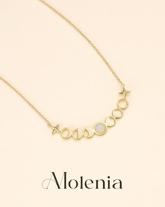 Celestial Necklace for Women: 14K Gold Plated Compass Sun Star Moon Phase Pendant, Boho Spiritual Gemstone Jewelry Anniversary Graduation Birthday Christmas Gift for Her Wife Girlfriend Daughter