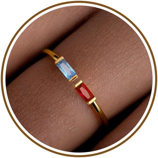 JSJOY Birthstone Rings for Women Dainty Emerald Blue Ring Birthday Gifts for Mom Her Gemstones CZ Ring for Teens Gold Rings That Don't Tarnish Adjustable Ring Jewelry Gifts