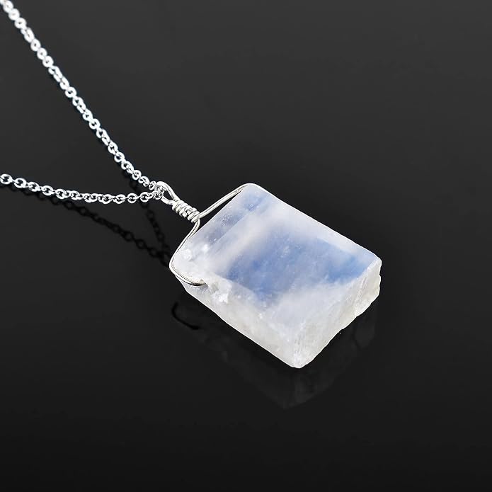 Natural Raw Gemstone Crystal Dainty Pendant Necklace for Women, Healing Chakra Stone, Birthstone, Handmade Jewelry, Rhodium Plated 925 Sterling Silver Chain 18" Gift for her