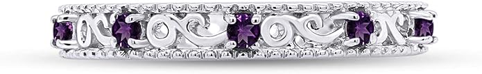 Jewel Zone US Filigree Eternity Wedding Band Ring for Women, Round Cut Simulated Gemstone Stackable Promise Ring in 14K Gold Plated 925 Sterling Silver Band Width 3.5mm – Elegant Jewelry for Her