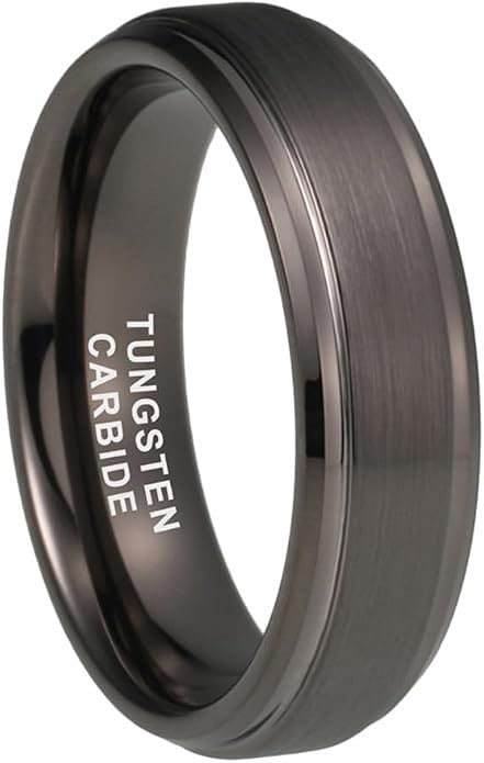 TUTISS 6mm 8mm Tungsten Rings for Men Women Fashion Engagement Wedding Bands Brushed Finish Stepped Beveled Edges Comfort Fit