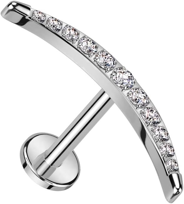 Pierced Owl 16GA ASTM F-136 Implant Grade Titanium Internally Threaded CZ Crystal Paved Long Crescent Moon Flat Back Stud