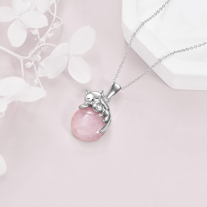 Cat Necklace Sterling Silver Cat Zircon Pendant Gothic Jewelry for Women Animal Lovers Gifts