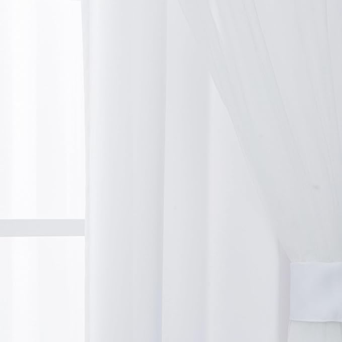 INLINAS Greyish White Blackout Curtains with Sheer Overlay - Grommet Top Thermal and Noise Reduction Panels for Bedroom and Living Room Light Blocking and Energy Saving, 52 x 63 Inches, Set of 2