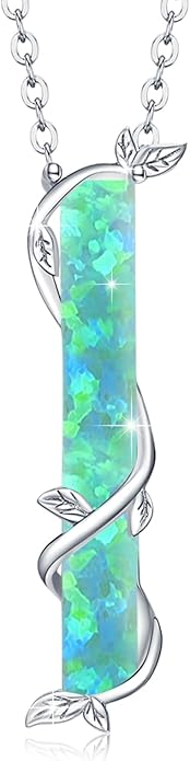Bar Opal Leaf Necklace For Women S925 Sterling Silver White Opal Pendant with Leaf Charm Bar Pendant Jewelry Gift For Mom Daughter Wife