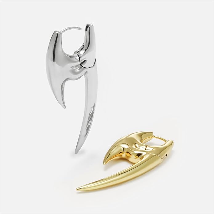 PUNKYOUTH Sharp Line Fluid Curve Earrings 18G 1mm Piercing Jewelry Edgy Minimalist Modern Claw Spike Huggie Hoop Dangle Drop For Women Men Polished Statement Everyday Wear Fashion Accessories