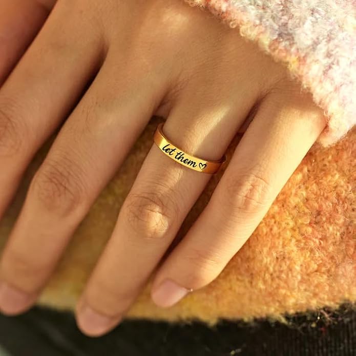 LIU JUN Let Them Zero Fcks Given Ring For Women, Stainless Steel Heart Engraved With Hidden Information Friendship Self Worth Motivation Rings Unique Inspirational Jewelry Gifts