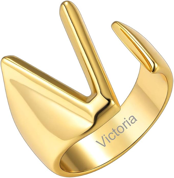 KeyStyle Bold Initial Letter Rings Adjustable, GoldChic Jewelry Women Gold Statement Ring Personalized Engraved Women’s Open Signet Ring for Party (Gold, White Gold, Black)