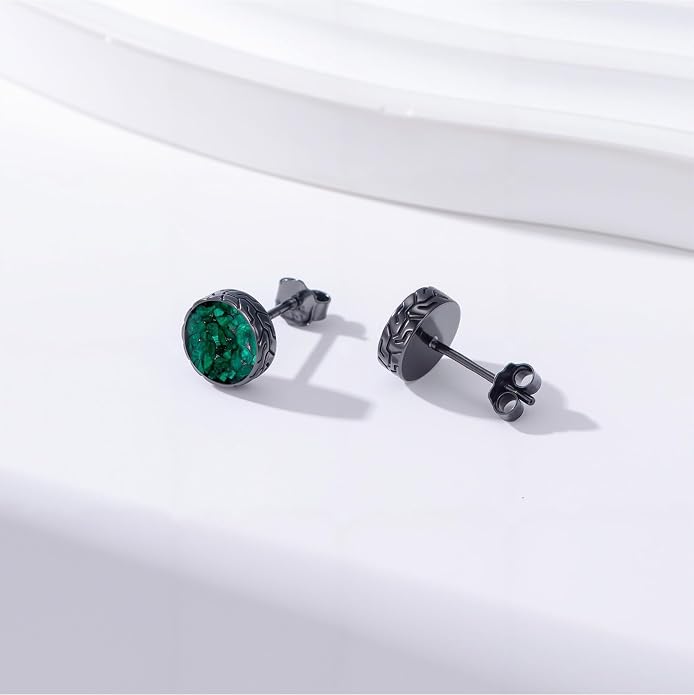 Black Stud Earrings Abalone Shell/Black Onyx/Malachite/Turquoise Round Earrings Jewelry Mothers Day Birthday Gifts for Men Women