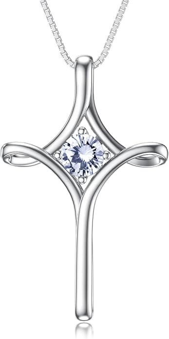 TOUPOP Cross Necklace for Women 925 Sterling Silver Birthstone Cross Pendant Fine Jewelry Anniversary Birthday Mothers Day Gifts for Mom Wife Her