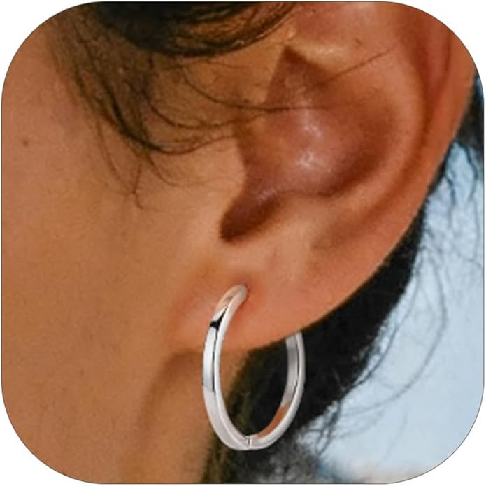 PROSTEEL Hoop Earrings for Women, Huggie Hoop with 925 Sterling Silver Post, 8/10/12/14/16/18/20mm Small Huggie Hoops, 14K Gold Plated/Silver/Black/Rose Gold Hypoallergenic Earrings Jewelry