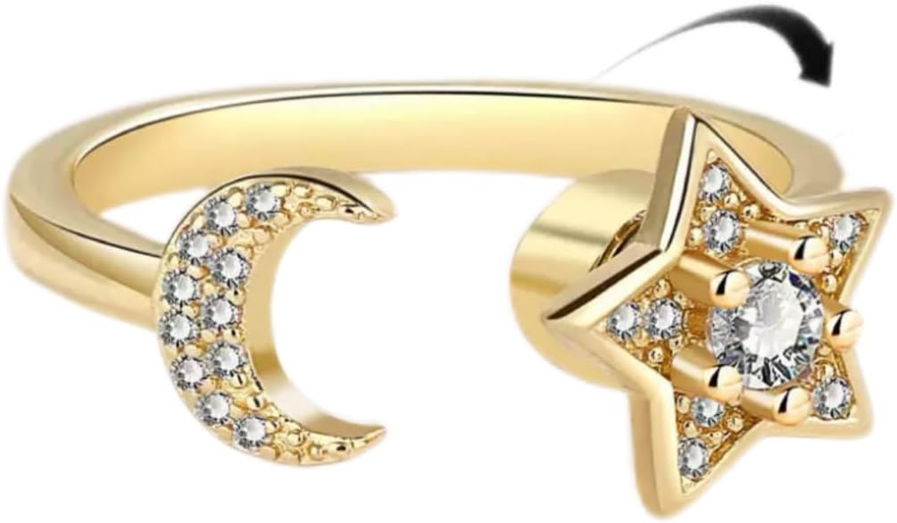 Fidget Ring Anxiety Spinner Ring Open Adjustable Sunflower Star Moon Windmill Butterfly Rings Daisy Stress Relieving Fidget Women Cubic Zirconia Anti Stress Mood Rotate Inspirations Jewelry