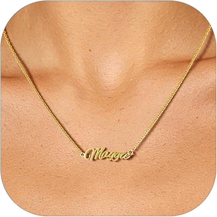 Custom4U Custom Name Necklace for Women, Personalized 1-5 Name Necklace, Sterling Silver/Stainless Steel 14K Gold Plated Nameplate Necklaces, Gift for Mom Wife Anniversary Birthday with Box