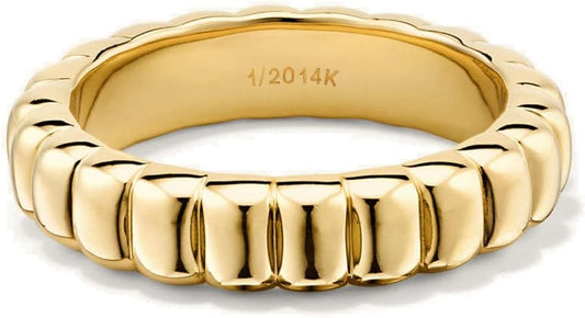 NOKMIT 14K Gold Filled Chunky Statement Rings for Women Cute Puffy Dome Croissant Thumb Band Non Tarnish Comfort Fit Size 5-10