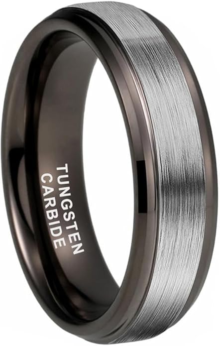TUTISS 6mm 8mm Tungsten Rings for Men Women Fashion Engagement Wedding Bands Brushed Finish Stepped Beveled Edges Comfort Fit