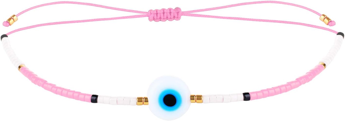 KELITCH Evil Eye Bracelets Crystal Seed Beaded Adjustable Cuff Charms Bracelets Amulet Fashion Jewelry Gift for Women