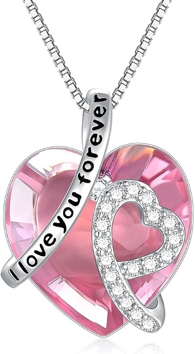 AOBOCO I Love You Forever Necklace 925 Sterling Silver with Crystals from Austria Anniversary Birthday Gifts for Women Mothers Day Gift