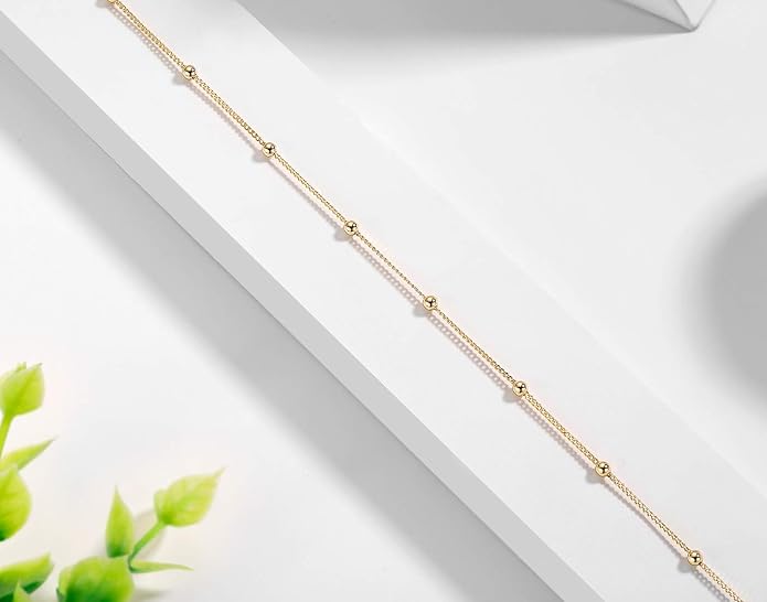 EPIRORA Choker Necklace for Women 925 Sterling Silver Gold Plated Dainty Satellite Bead Chain Pendant Minimalist Jewelry, 16''+2"