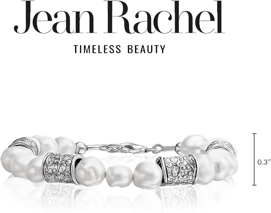 JEAN RACHEL JEWELRY 925 Sterling Silver Bracelet On A 7.5" Chain With Freshwater Cultured Pearls Vintage Look Hypoallergenic Nickel and Lead-free Artisan Handcrafted Designer Collection