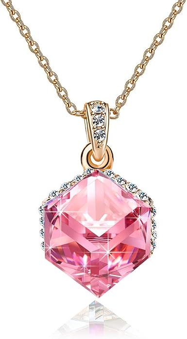 EVEVIC Color Changing Cubic Austrian Crystal Pendant Necklaces for Women 14K Gold Plated Hypoallergenic Jewelry