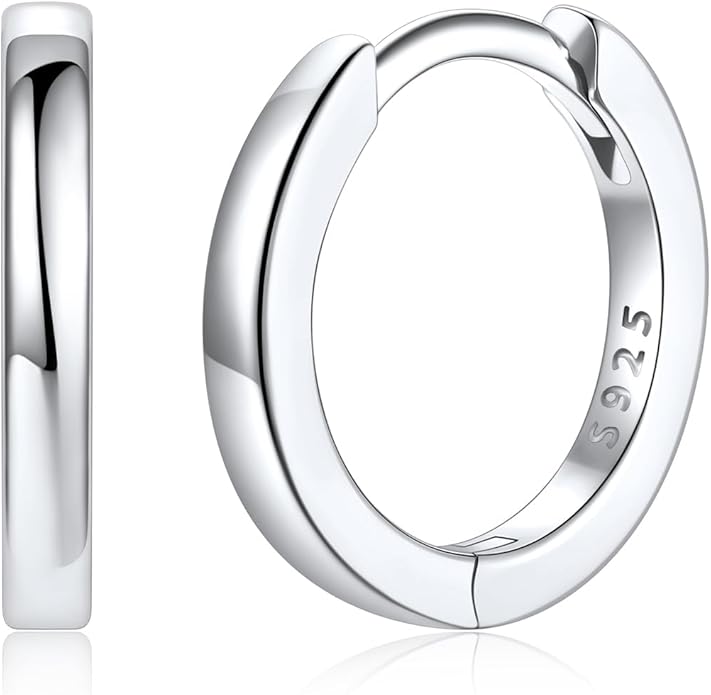 Silvora Sterling Silver Hoop Earrings for Women, Small Hoops 14K Gold Plated/925 Silver/Rose Gold/Black, Hypoallergenic Huggie Lightweight Cartilage Sleeper Earrings 8/10/12/14/16/18/20mm