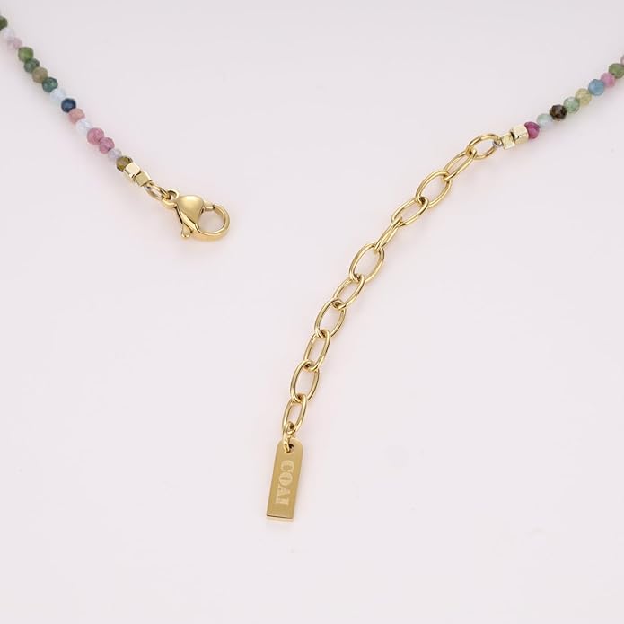 COAI 2mm & 3mm Danity Tiny Bead Necklace for Women, Stone Beaded Crystal Necklace for Women, Sodalite, Australian Jasper, Red Carnelian, Tourmaline, Amethyst, Turquoise Jewelry