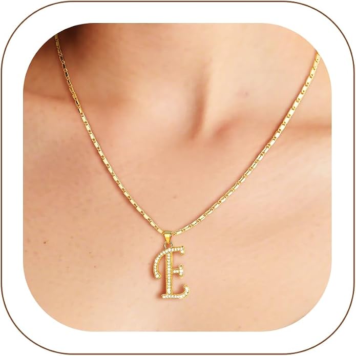 U7 Initial Necklace for Women, Gold/Platinum Plated CZ Crystal Letter A-Z Pendant Necklace, Shiny 20 Inch Name Chain Dainty Personalized Jewelry for Men Mom Wife Friend