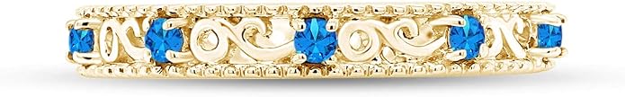 Jewel Zone US Filigree Eternity Wedding Band Ring for Women, Round Cut Simulated Gemstone Stackable Promise Ring in 14K Gold Plated 925 Sterling Silver Band Width 3.5mm – Elegant Jewelry for Her