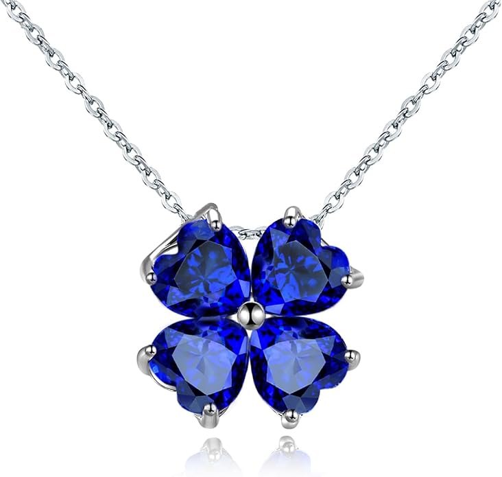 JIANGXIN Colorful Birthstone 925 Sterling Silver Handmade Pendant Necklace for Women Lucky Four Leaf Clover Plant Shamrock Jewelry Rhodium Plated