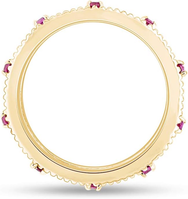 Jewel Zone US Filigree Eternity Wedding Band Ring for Women, Round Cut Simulated Gemstone Stackable Promise Ring in 14K Gold Plated 925 Sterling Silver Band Width 3.5mm – Elegant Jewelry for Her