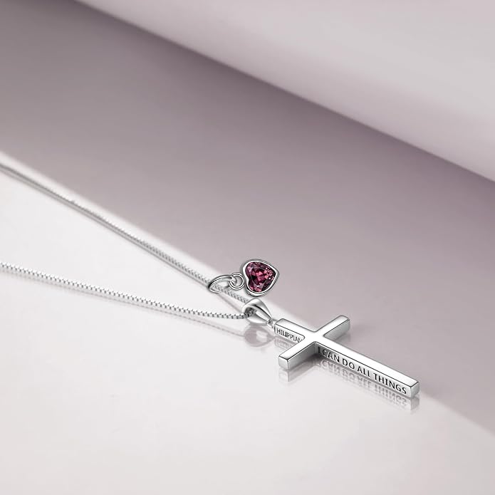 POPLYKE Cross Necklace 925 Sterling Silver Philippians 4:13 I Can Do All The Things Inspirational Necklace Gifts for Women Men 20+2''