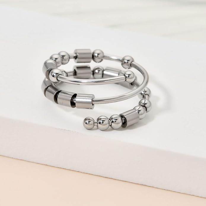 Morse Code Rings for Women, Stainless Steel Spinner Ring Fidget Rings for Anxiety Ring Morse Code Rings Inspirational Gifts Jewelry Women Birthday Graduation Gifts for Best Friends