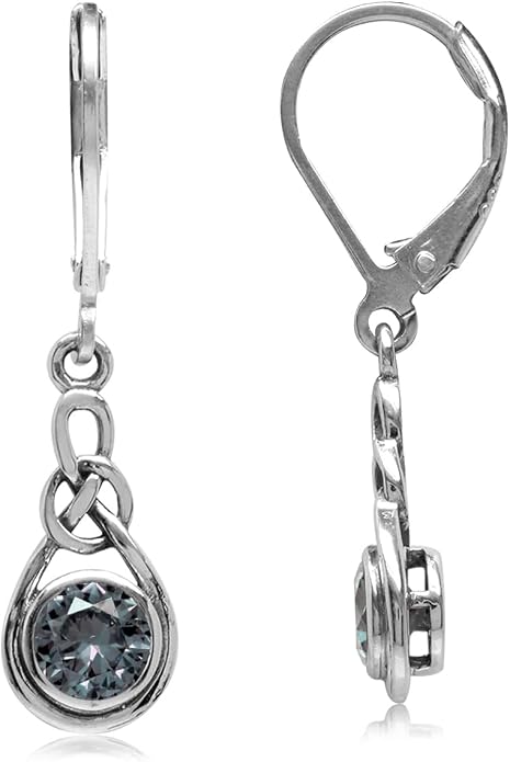 Silvershake Genuine Gemstone Irish Celtic Knot Drop Dangle Earrings