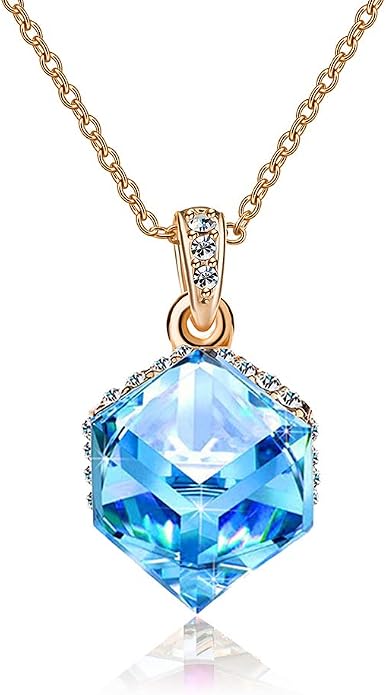 EVEVIC Color Changing Cubic Austrian Crystal Pendant Necklaces for Women 14K Gold Plated Hypoallergenic Jewelry