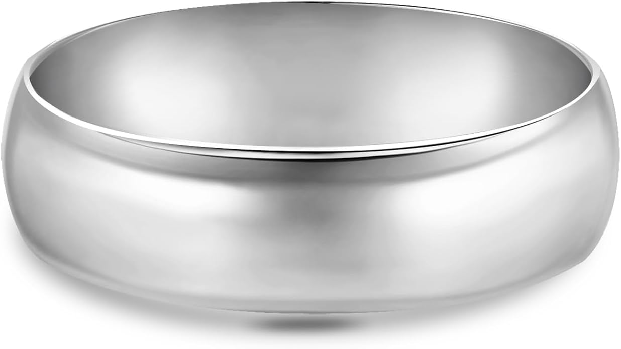 BORUO Silver Ring - 925 Sterling Silver Rings for Women - 14K Gold Plated Waterproof Wedding Band - Elegant Stacking Silver Band For Women and Men - Gifts for Special Occasions 4mm, 6mm Ring Size 4-15