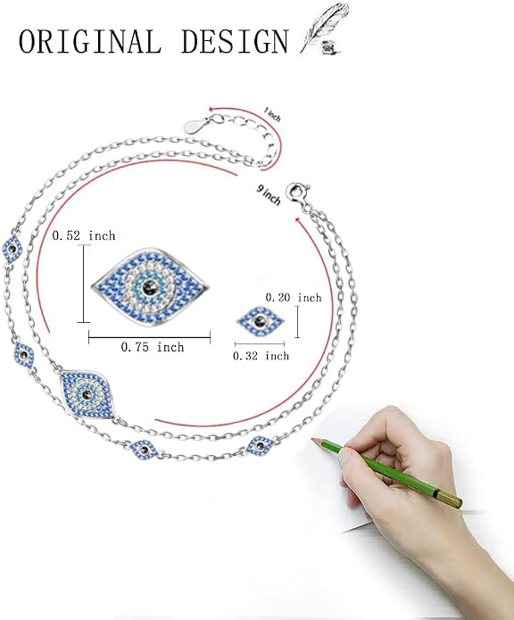 Fenthring Evil Eye Anklet Sterling Silver Protection Turkish Blue Eyes Ankle Bracelets Anklets for Women Chain Jewelry