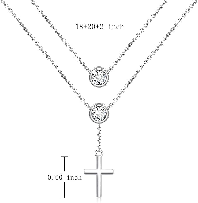 Layered Necklaces for Women S925 Sterling Silver 14k Gold Plated Cross Jesus Tulip Birth Month Flower Necklace Pendant Jewelry Mothers Day Birthday Gifts