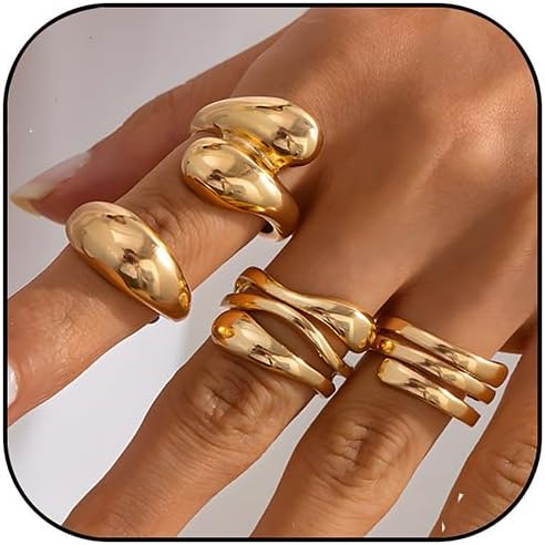 Gold Statement Rings for Women Gold Chunky Dome Rings Set