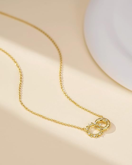 Celestial Necklace for Women: 14K Gold Plated Compass Sun Star Moon Phase Pendant, Boho Spiritual Gemstone Jewelry Anniversary Graduation Birthday Christmas Gift for Her Wife Girlfriend Daughter