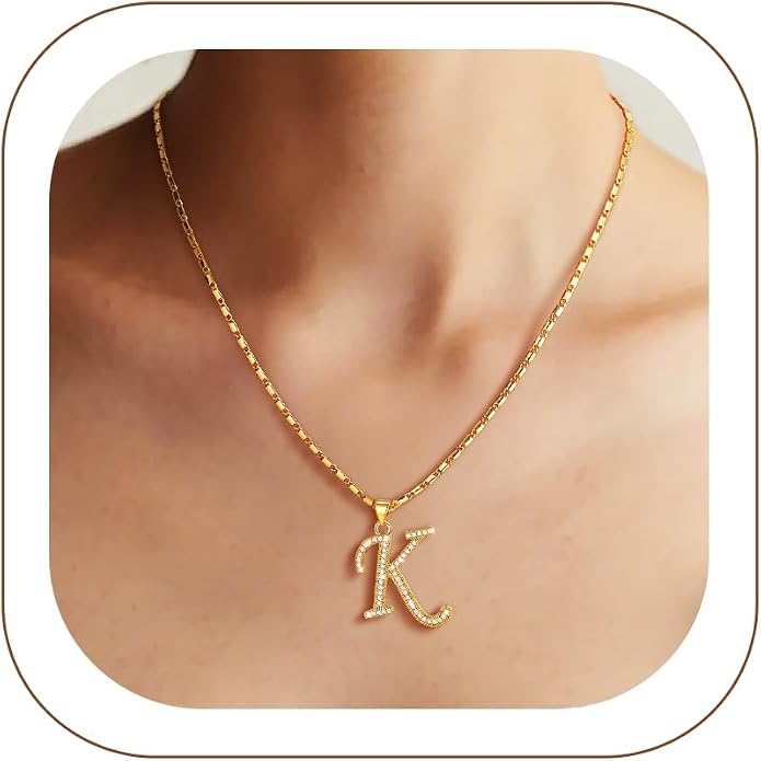 U7 Initial Necklace for Women, Gold/Platinum Plated CZ Crystal Letter A-Z Pendant Necklace, Shiny 20 Inch Name Chain Dainty Personalized Jewelry for Men Mom Wife Friend