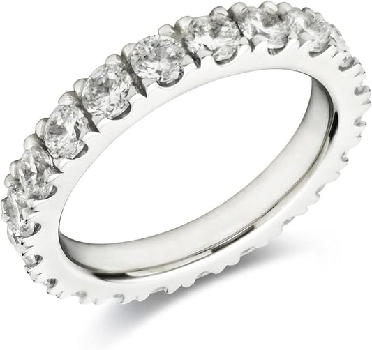 Bo.Dream 1.5mm/2.2mm/3mm Round Cubic Zirconia CZ Full/Half Eternity Rings Wedding Band Sterling Silver