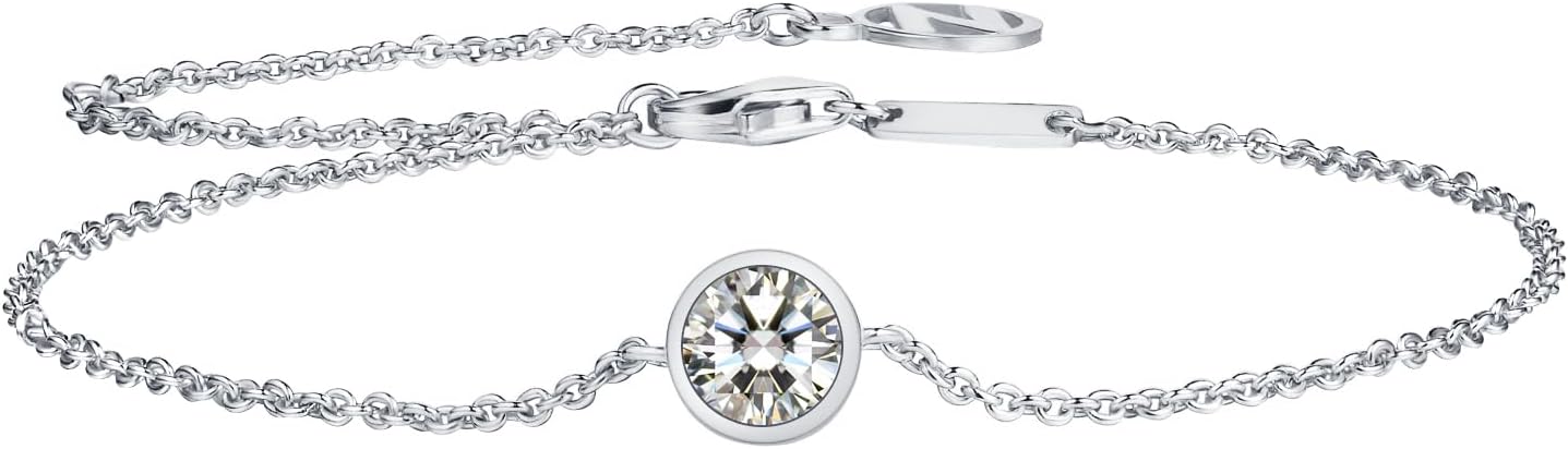 NOKMIT Solid 925 Sterling Silver Bracelets for Women, Dainty Interlocking Circles Cubic Zirconia Adjustable Chain Bracelet, Trendy Stackable Link Bracelets, Simple Cute Jewelry Gifts