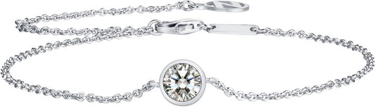 NOKMIT Solid 925 Sterling Silver Bracelets for Women, Dainty Interlocking Circles Cubic Zirconia Adjustable Chain Bracelet, Trendy Stackable Link Bracelets, Simple Cute Jewelry Gifts