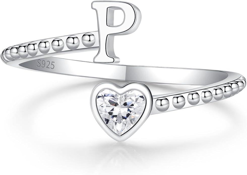 Step Forward 925 Sterling Silver Adjustable Initial Ring for Women | Non Tarnish Letter Rings for Lady | Alphabet Heart Thumb Rings | Capital Letter Jewelry Gifts