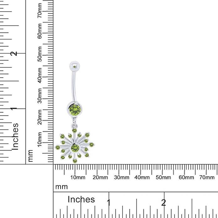 AFFY Snowflake Belly Button Ring for Women Simulated Birthstone, Round Cut Gemstone in 14K Gold Over 925 Sterling Silver, Navel Barbell Piercing Jewelry for Her