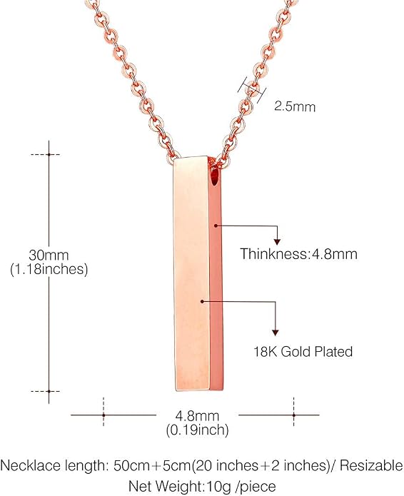 U7 Engravable Bar Necklace, Womens Choker Necklace Stainless Steel Custom Engrave Text Horizontal/Vertical Bar Pendant Necklaces for Men Women